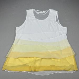 FAVOLOOK Tank Top Shirt Womens 4XL Yellow Flowy Ombre Smocked Sleeveless Sheer